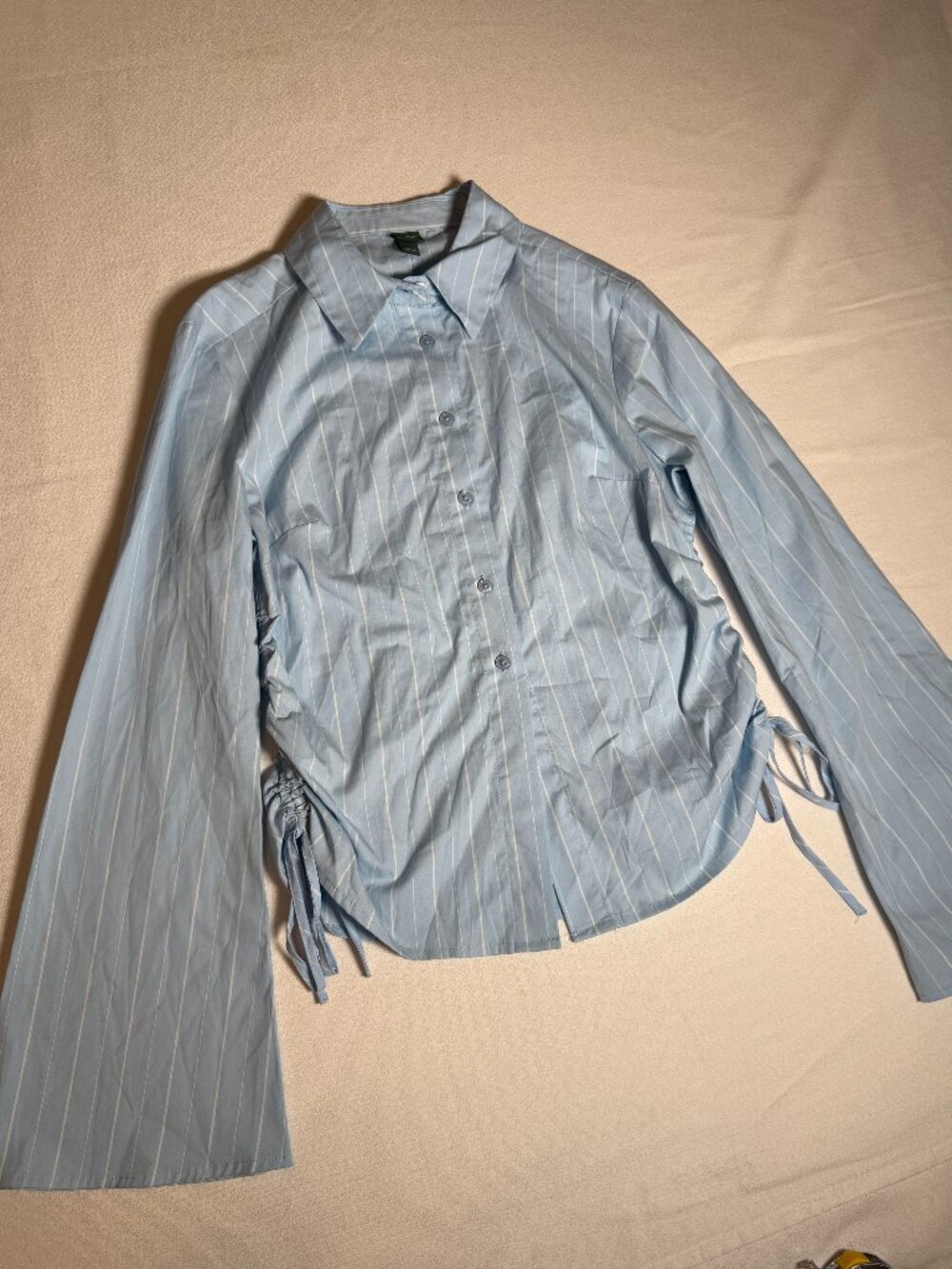 Wild Fable Women's Ruched Side Button-up Blue Cotton Blend Casual Size S